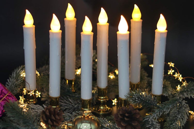 DRomance 9" Flameless Window Taper Candles Battery Operated with 8-Key Remote and Timer, 8 Pack White Christmas Holdiay Window Candles with Gold Holders, Suction Cups and AA Batteries Included - Image 3